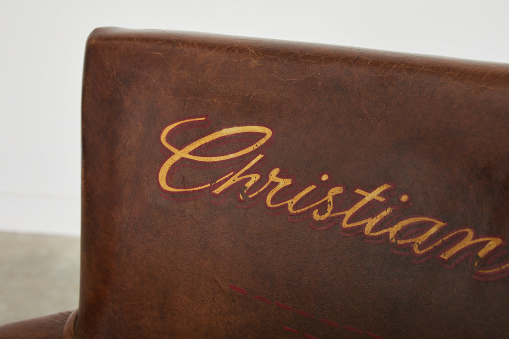 Set of Four Christian Audigier Cigar Leather Monogram Club Chairs