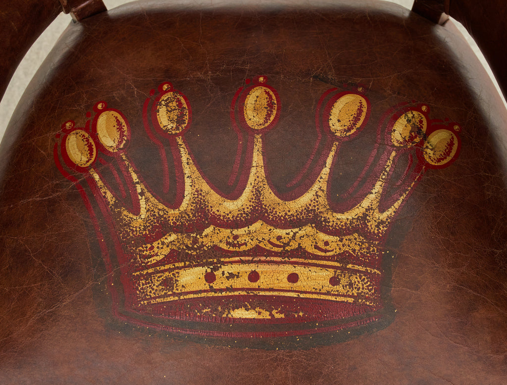 Set of Four Christian Audigier Cigar Leather Monogram Club Chairs