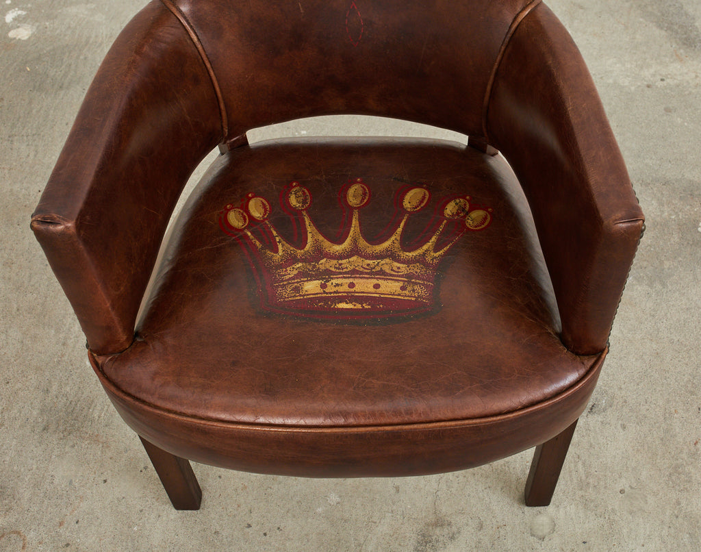 Set of Four Christian Audigier Cigar Leather Monogram Club Chairs