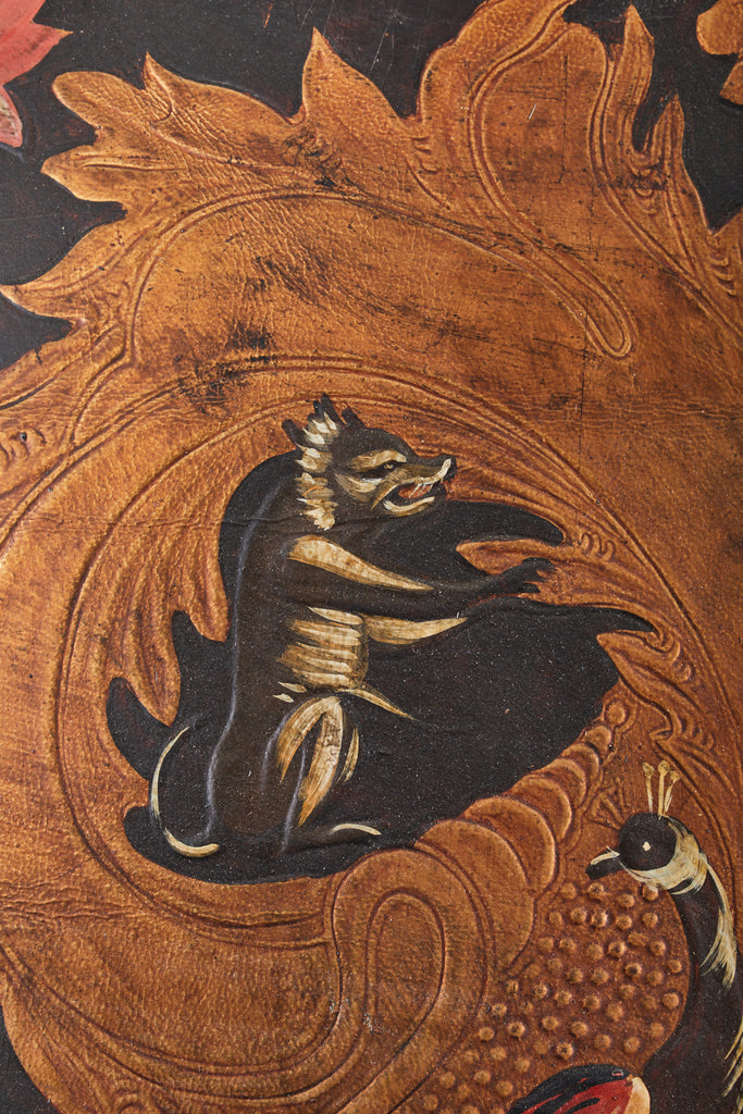 Pair of Art Nouveau Embossed Painted Leather Panel Screens