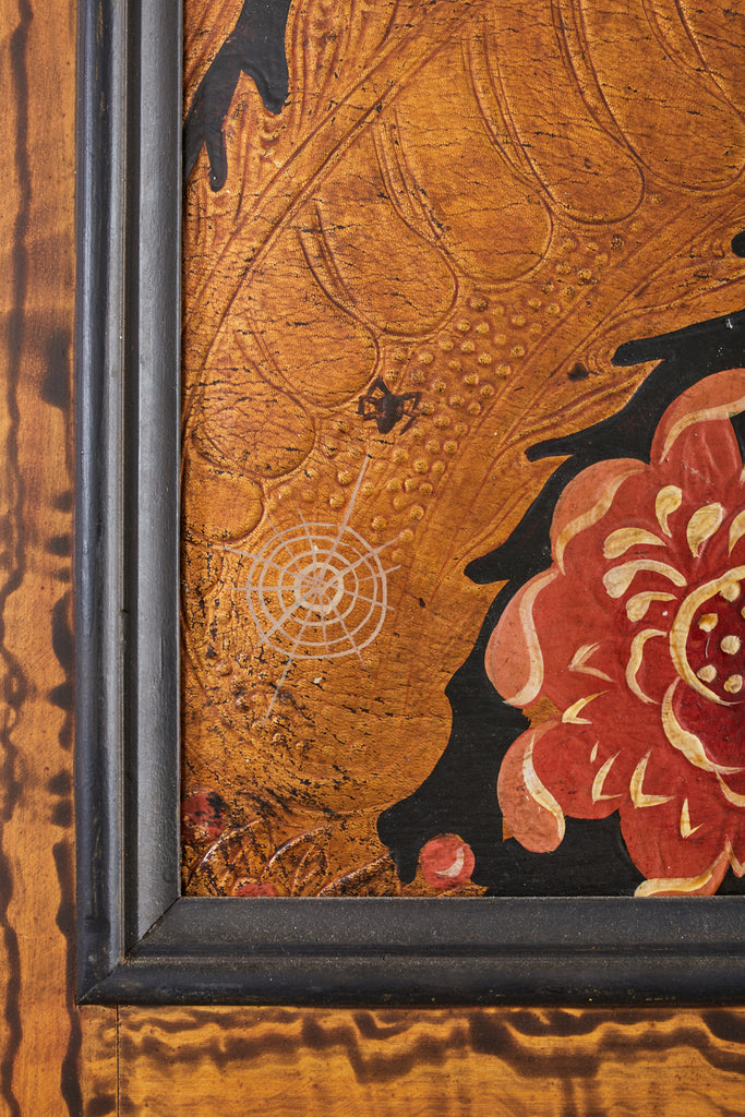 Pair of Art Nouveau Embossed Painted Leather Panel Screens