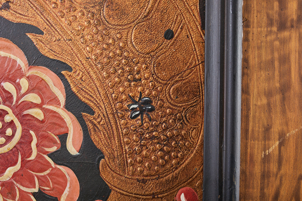 Pair of Art Nouveau Embossed Painted Leather Panel Screens