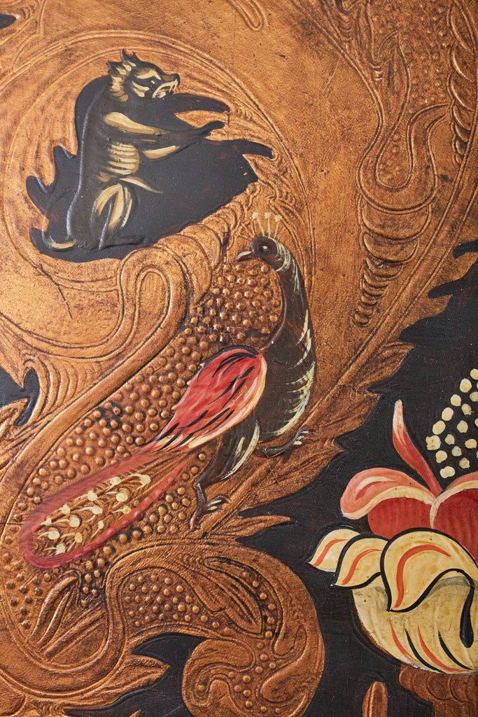 Pair of Art Nouveau Embossed Painted Leather Panel Screens