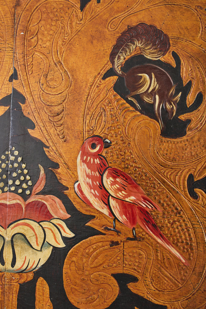 Pair of Art Nouveau Embossed Painted Leather Panel Screens