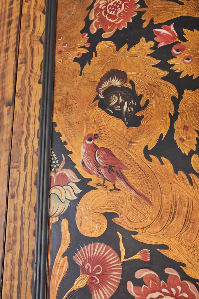 Pair of Art Nouveau Embossed Painted Leather Panel Screens