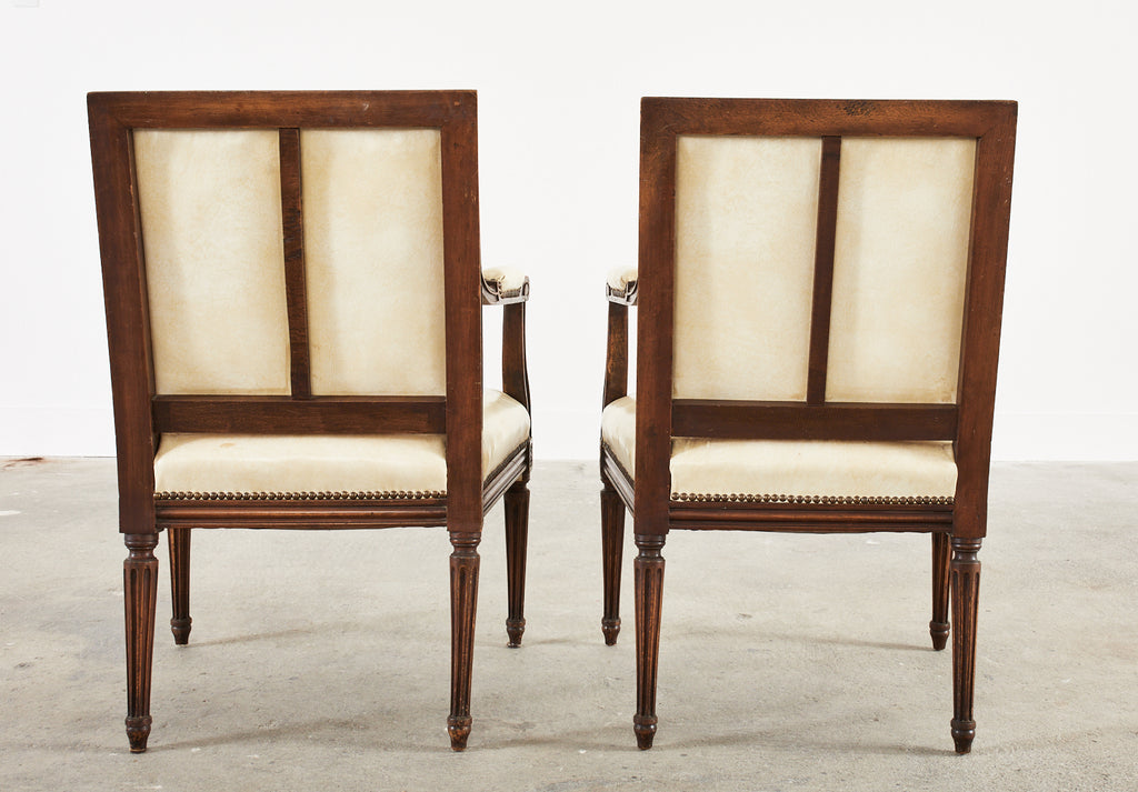 Set of Four French Louis XVI Style Mahogany Dining Armchairs