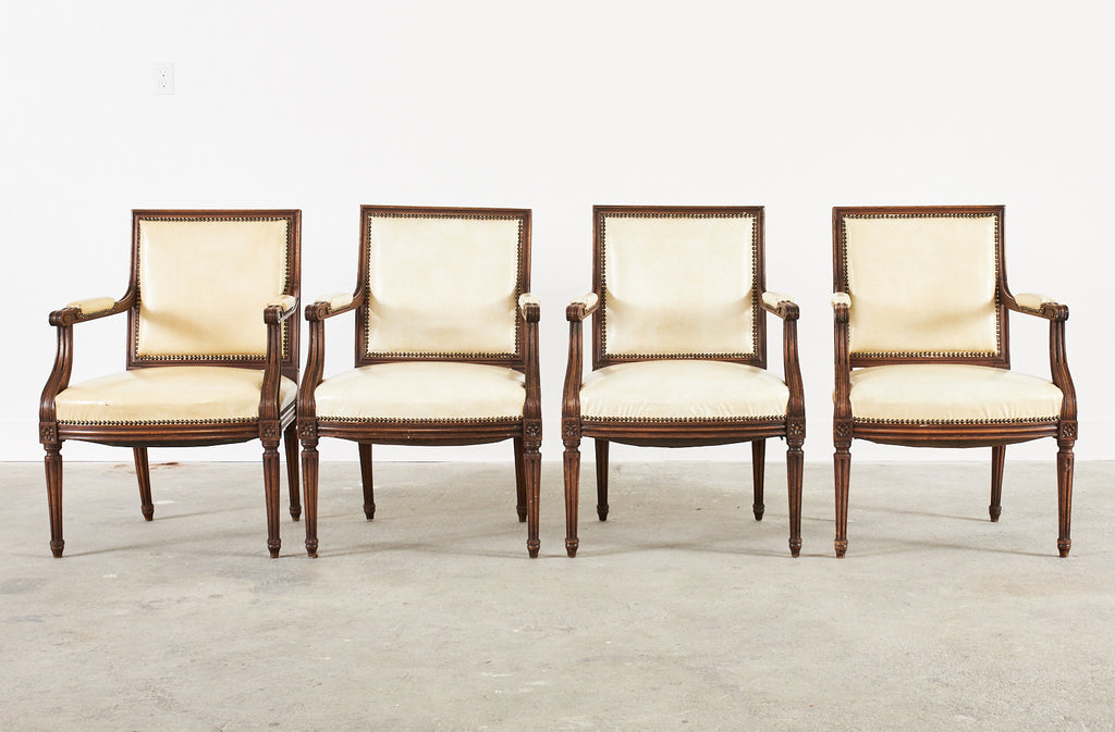 Set of Four French Louis XVI Style Mahogany Dining Armchairs