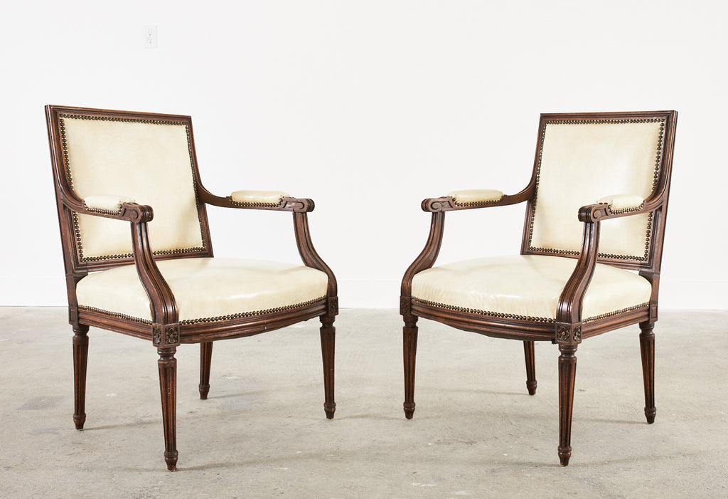 Set of Four French Louis XVI Style Mahogany Dining Armchairs