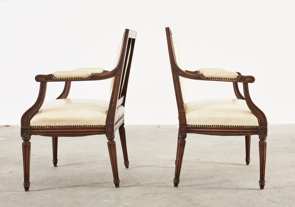 Set of Four French Louis XVI Style Mahogany Dining Armchairs