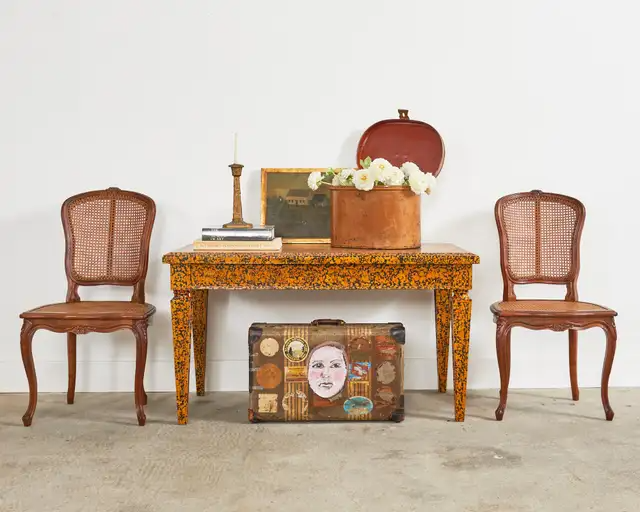 English Regency Style Speckled Library Table by Ira Yeager