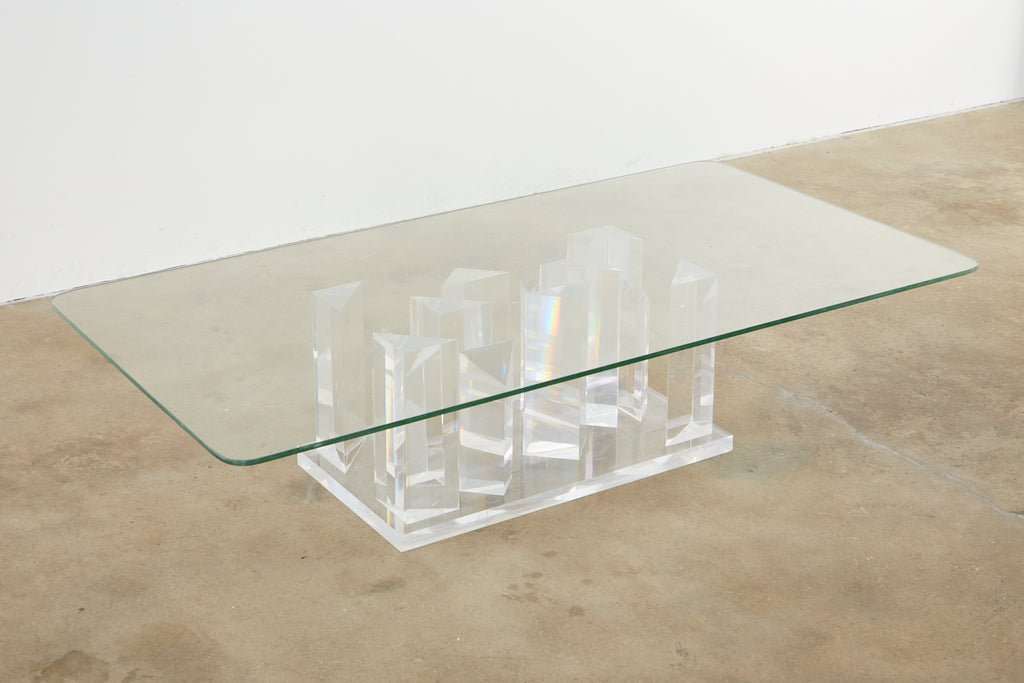 Hollywood Regency Lucite and Glass Stalagmite Cocktail Table