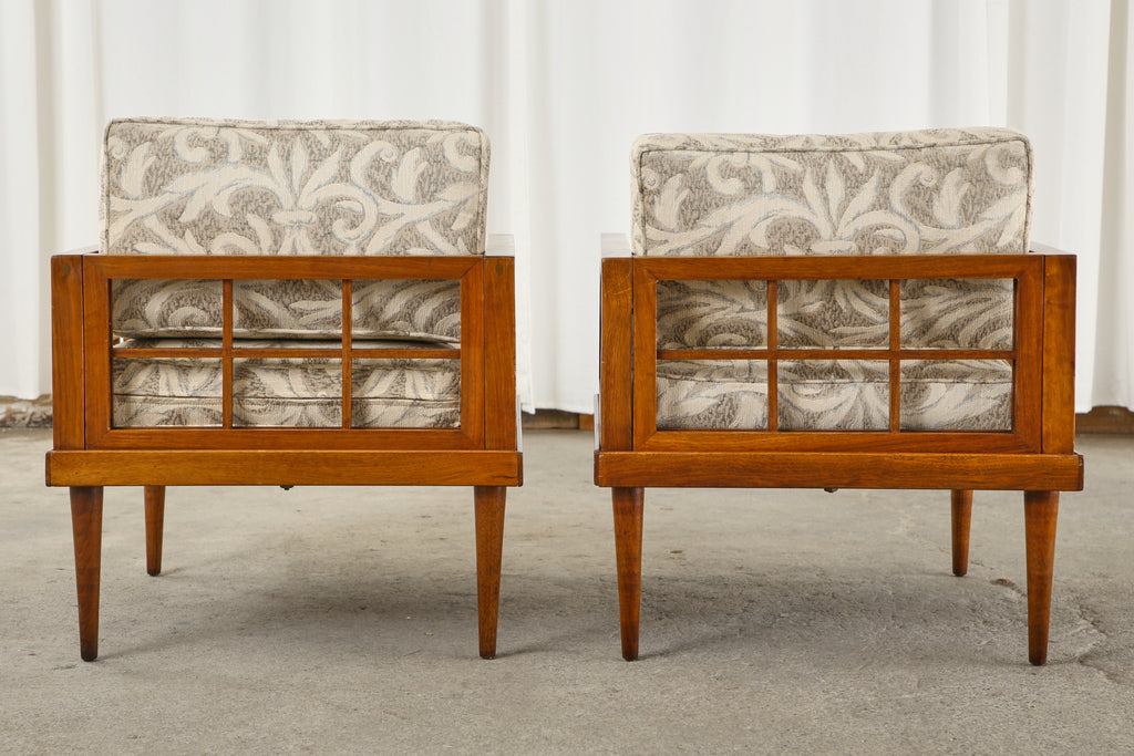 Pair of Mid-Century Mahogany Cube Chairs by Henredon