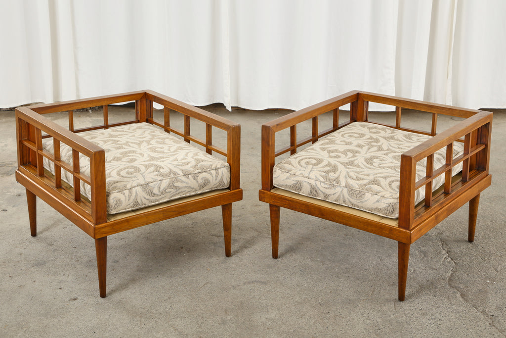 Pair of Mid-Century Mahogany Cube Chairs by Henredon