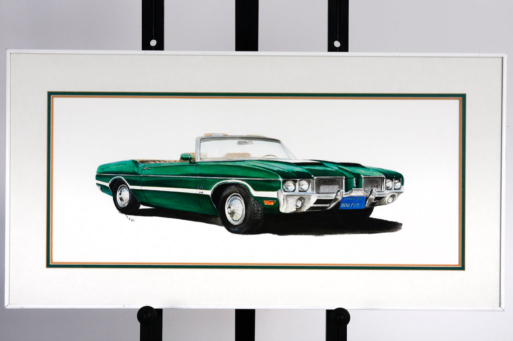 Green Olds 442 Muscle Car Original Americana Watercolor