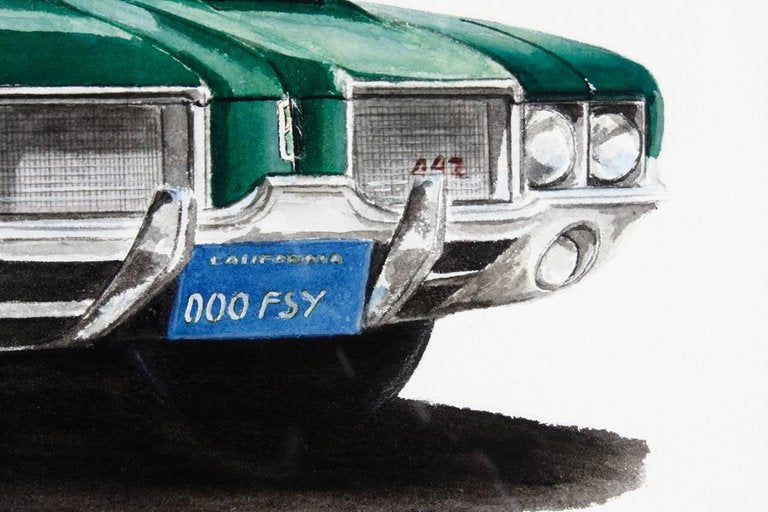 Green Olds 442 Muscle Car Original Americana Watercolor