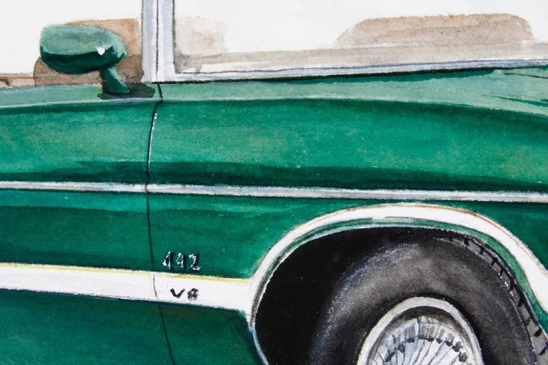 Green Olds 442 Muscle Car Original Americana Watercolor