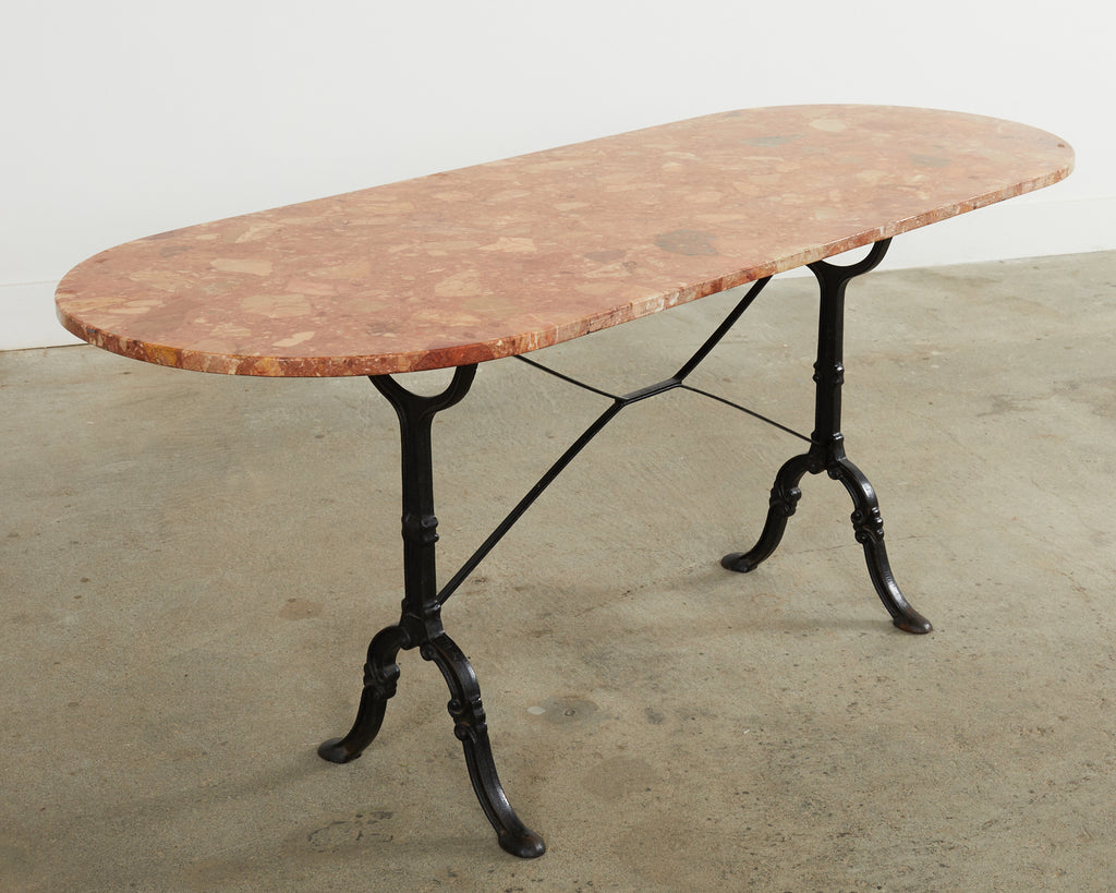 French Iron Marble Top Bistro Garden Dining Table or Console