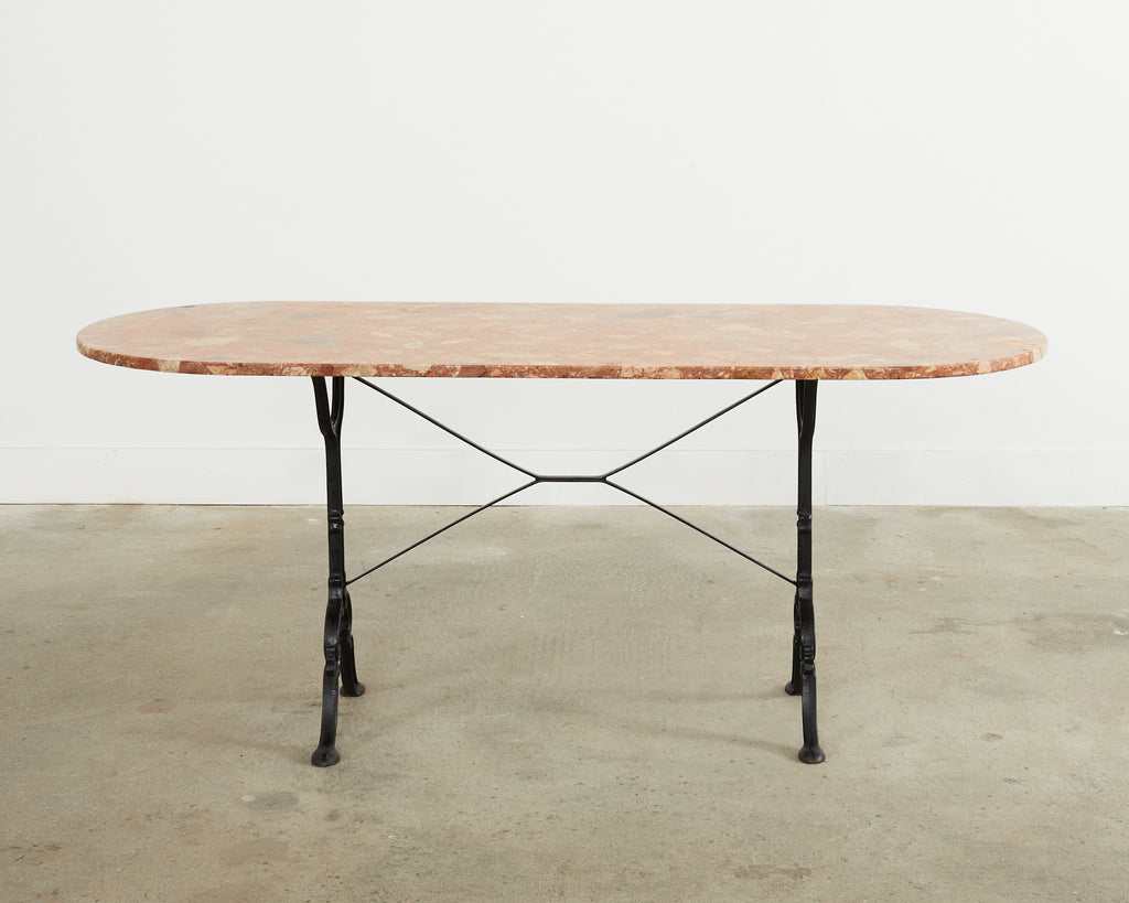 French Iron Marble Top Bistro Garden Dining Table or Console