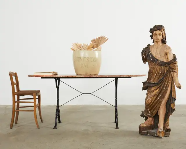 French Iron Marble Top Bistro Garden Dining Table or Console