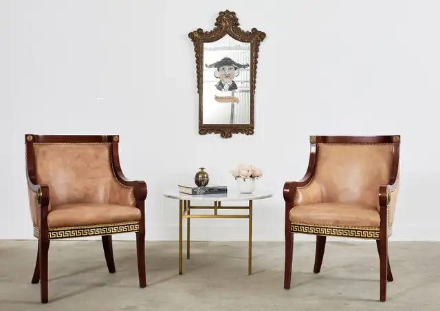 Pair of Empire Style Armchairs with Versacesque Decoration