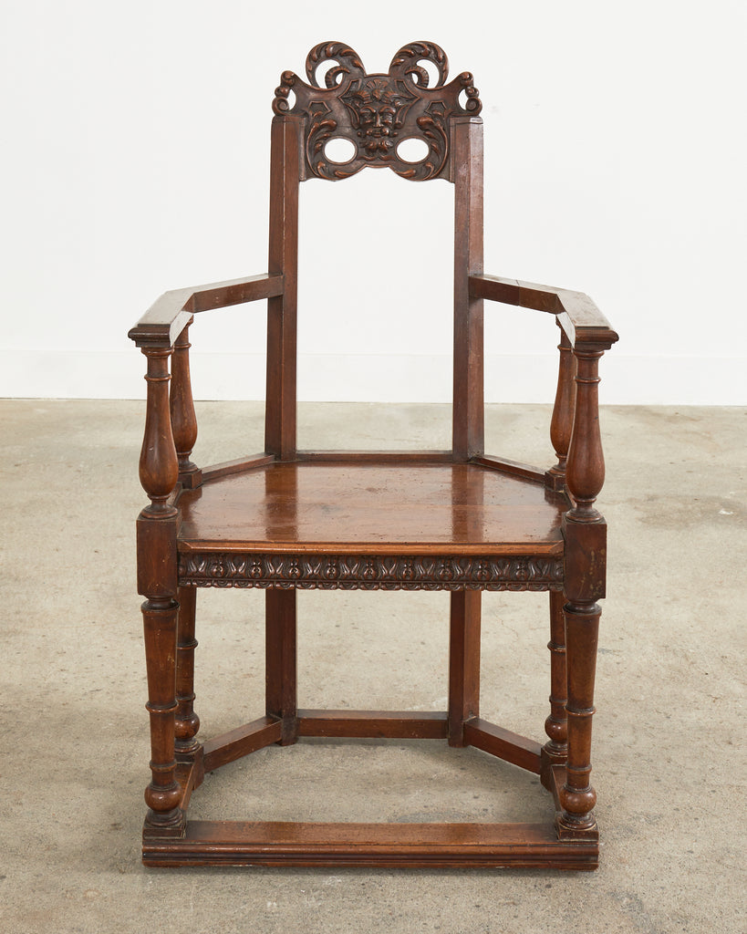 Set of Ten French Baroque Style Walnut Masked Dining Chairs