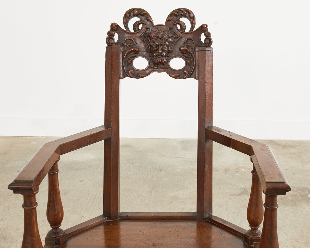 Set of Ten French Baroque Style Walnut Masked Dining Chairs