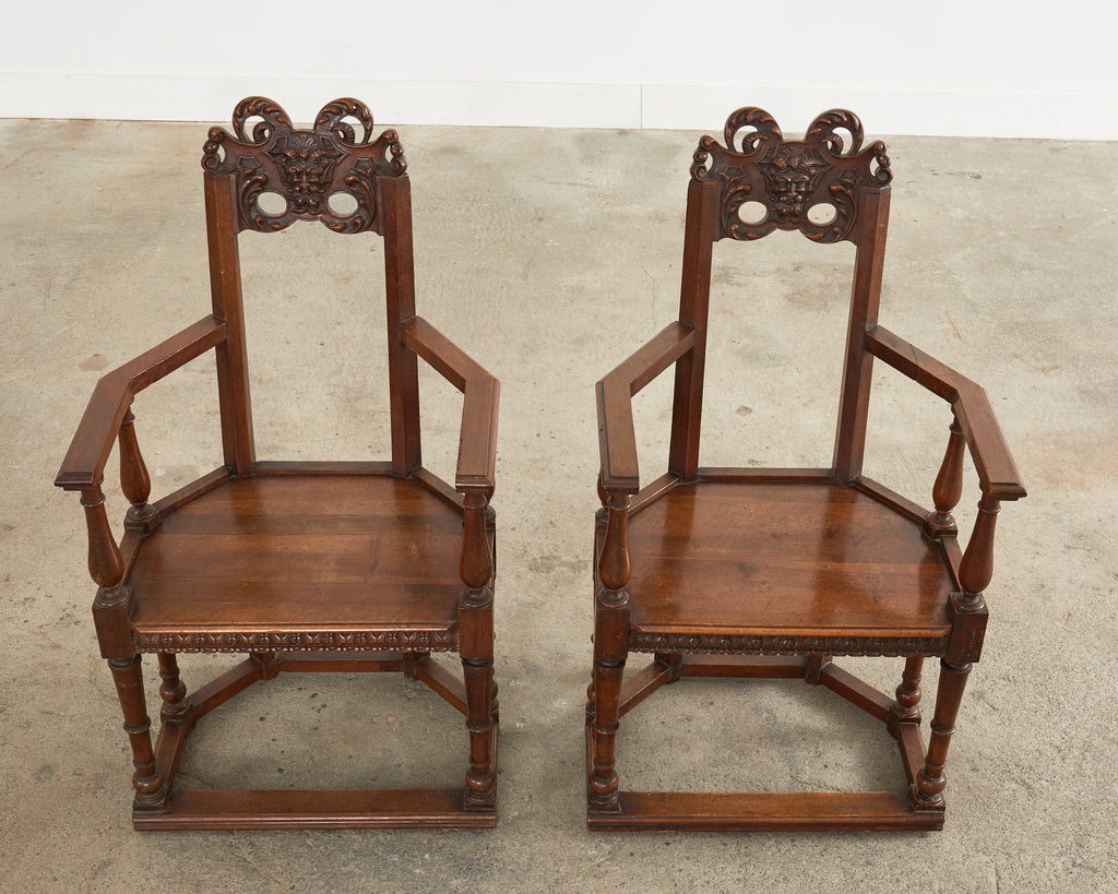 Set of Ten French Baroque Style Walnut Masked Dining Chairs