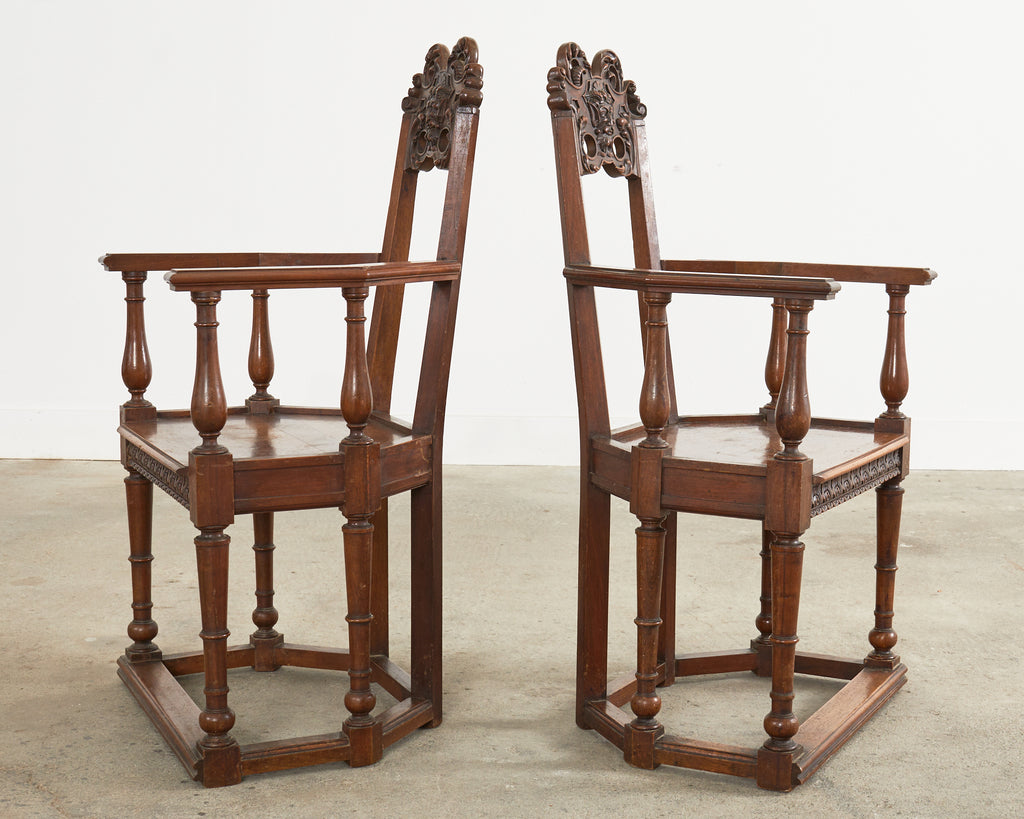 Set of Ten French Baroque Style Walnut Masked Dining Chairs