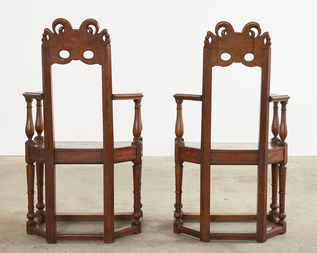 Set of Ten French Baroque Style Walnut Masked Dining Chairs