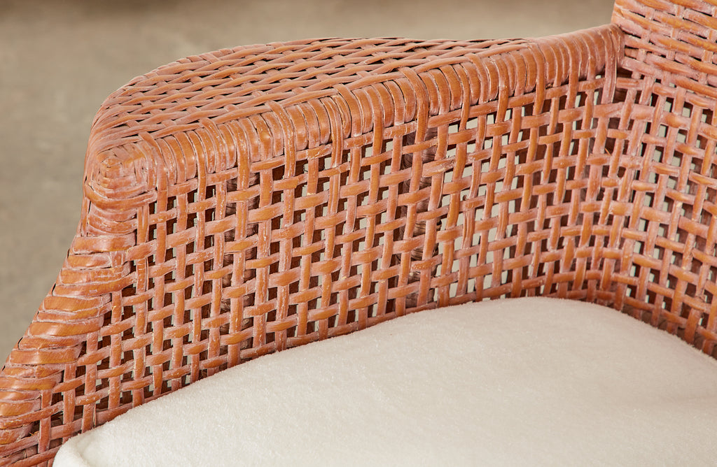 Set of Six McGuire Coral Wicker Rattan Dining Chairs