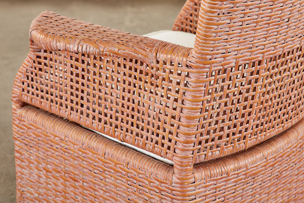 Set of Six McGuire Coral Wicker Rattan Dining Chairs