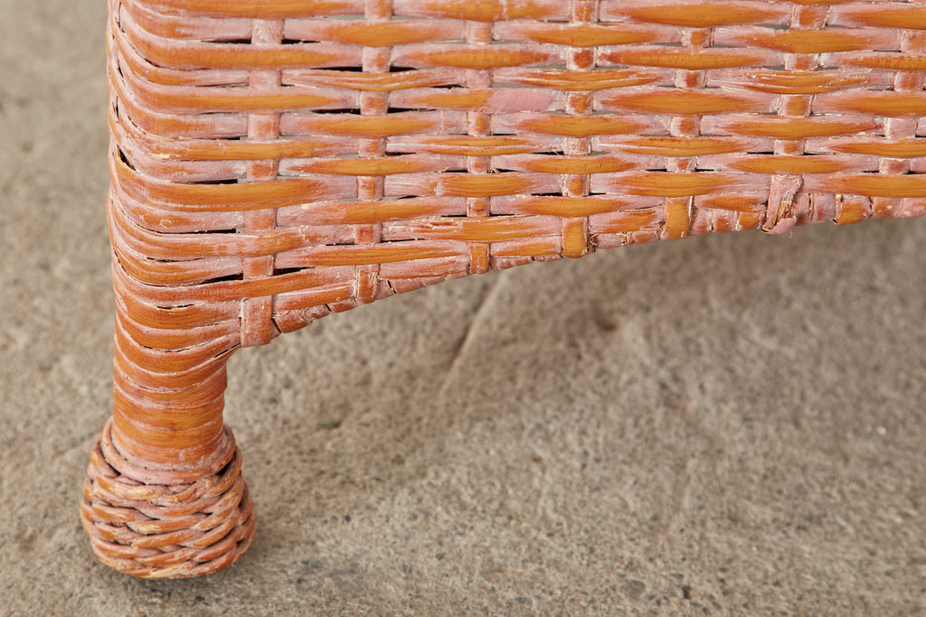 Set of Six McGuire Coral Wicker Rattan Dining Chairs