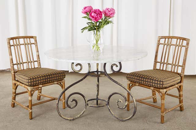 French Art Nouveau Carrrara Marble Iron Garden Dining Table