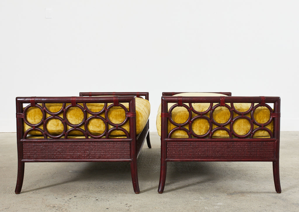 Pair of Laura Kirar for McGuire Rattan Raffia Ring Benches
