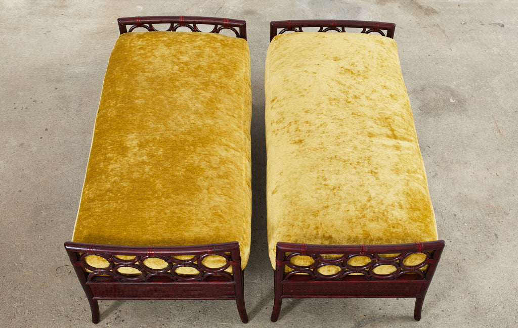 Pair of Laura Kirar for McGuire Rattan Raffia Ring Benches