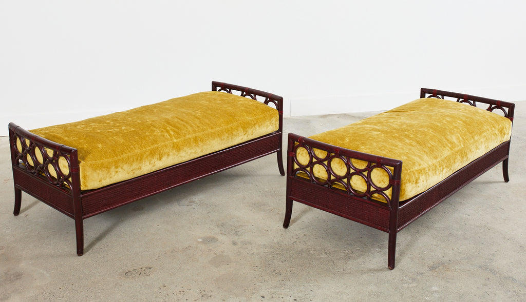 Pair of Laura Kirar for McGuire Rattan Raffia Ring Benches