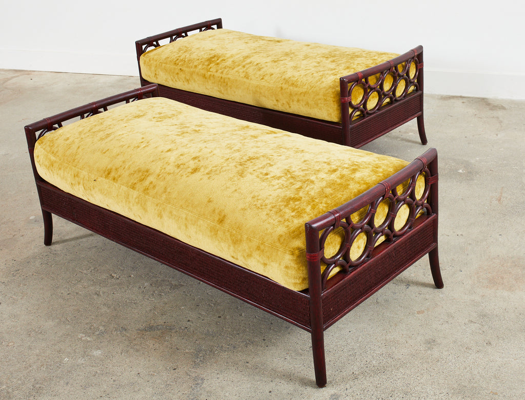 Pair of Laura Kirar for McGuire Rattan Raffia Ring Benches