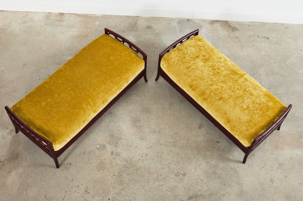 Pair of Laura Kirar for McGuire Rattan Raffia Ring Benches