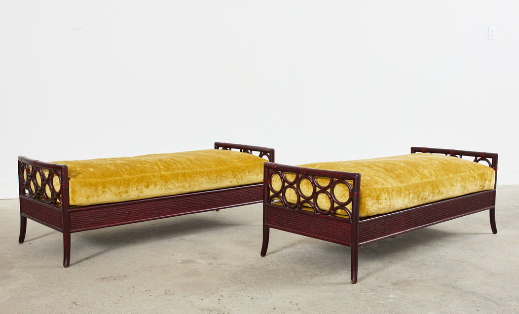 Pair of Laura Kirar for McGuire Rattan Raffia Ring Benches