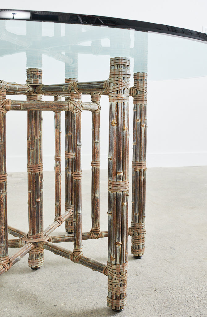 McGuire Organic Modern Bamboo Rattan Hexagonal Dining Table