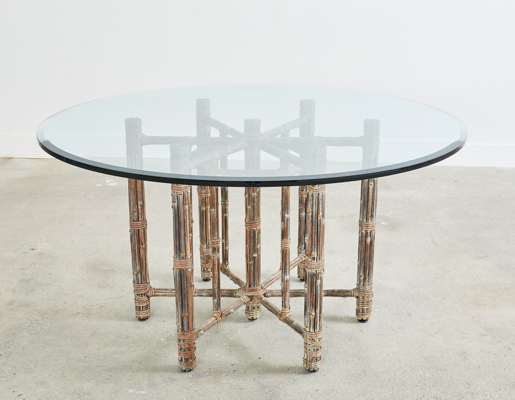 McGuire Organic Modern Bamboo Rattan Hexagonal Dining Table