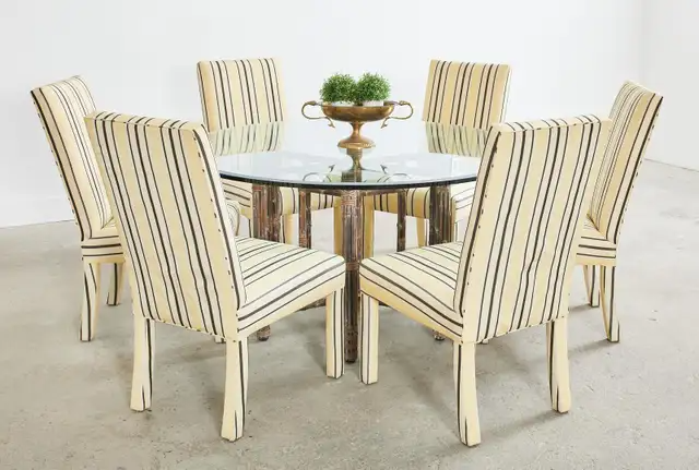 McGuire Organic Modern Bamboo Rattan Hexagonal Dining Table