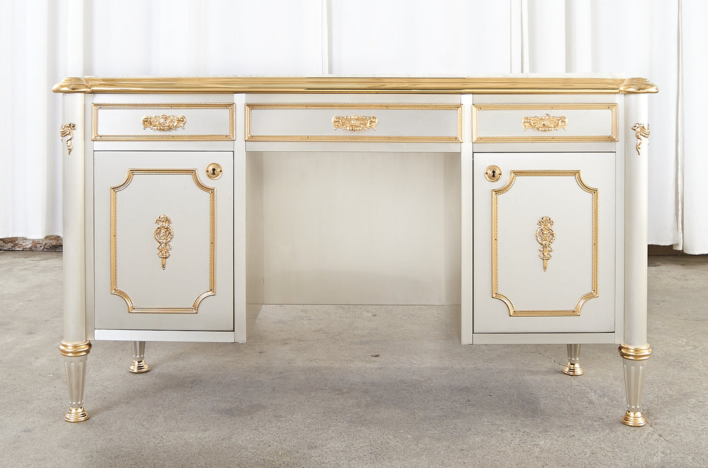 Maison Jansen Attributed Neoclassical Style Steel Marble Top Desk