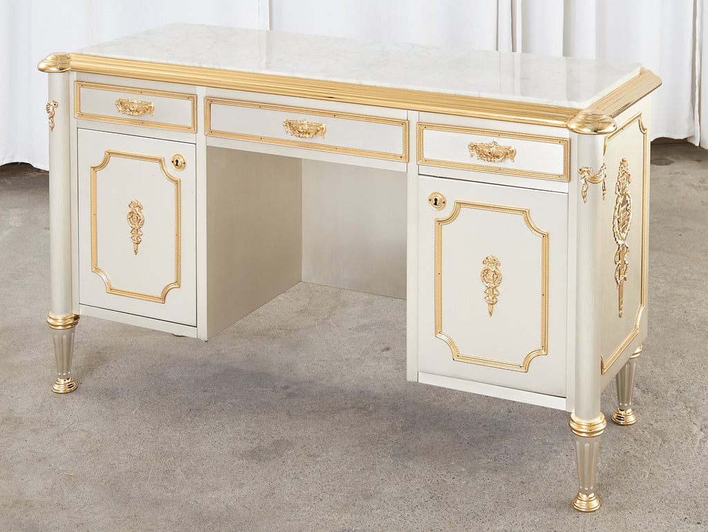 Maison Jansen Attributed Neoclassical Style Steel Marble Top Desk