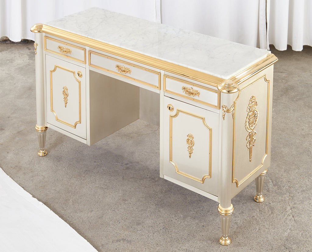 Maison Jansen Attributed Neoclassical Style Steel Marble Top Desk