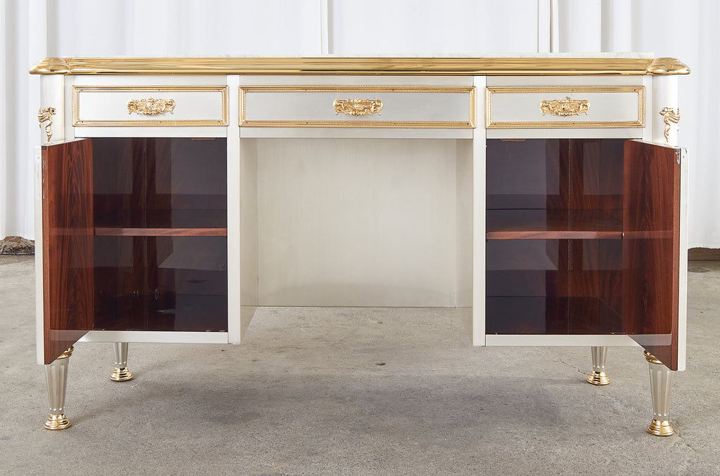 Maison Jansen Attributed Neoclassical Style Steel Marble Top Desk