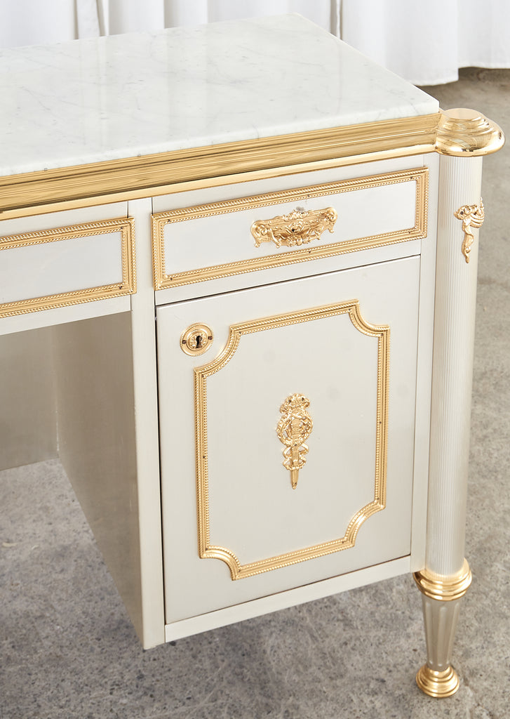 Maison Jansen Attributed Neoclassical Style Steel Marble Top Desk