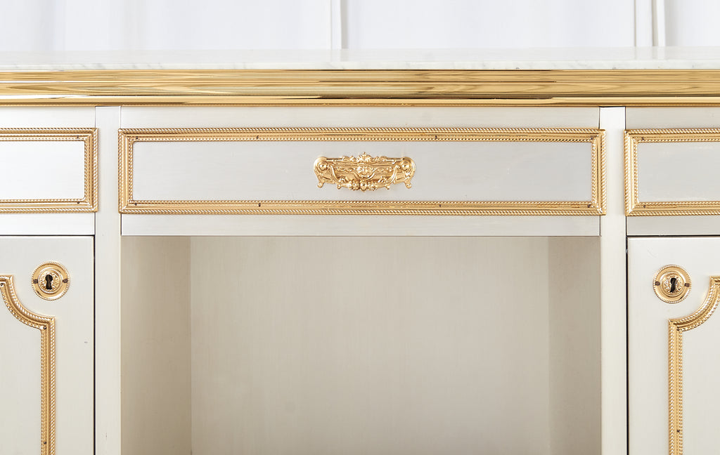 Maison Jansen Attributed Neoclassical Style Steel Marble Top Desk
