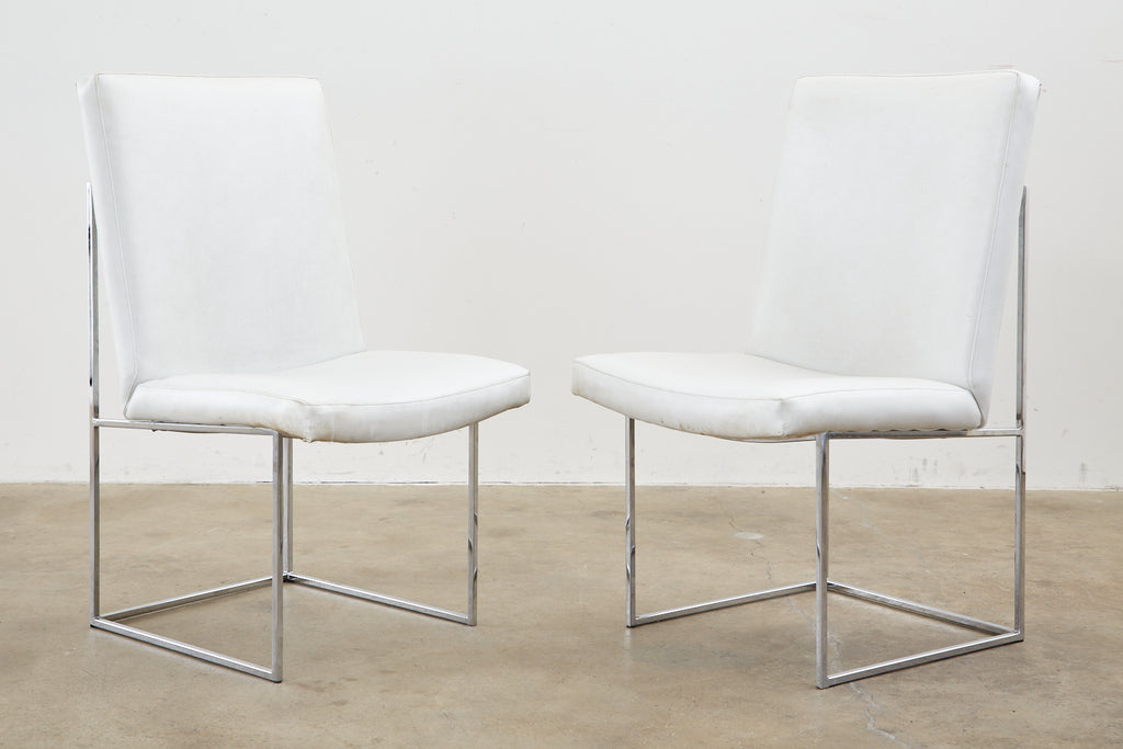 Set of Four Milo Baughman Thin Line Chrome Dining Chairs