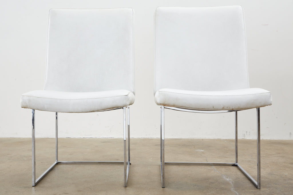 Set of Four Milo Baughman Thin Line Chrome Dining Chairs